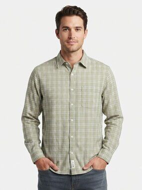 Eddie Bauer Men's Button Up Shirt Plaid Green Khaki Preppy XS